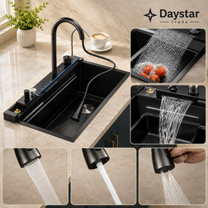 อ่างล้างจานสแตนเลสทรงสี่เหลี่ยมแบบฝังใต้เคาน์เตอร์ ยี่ห้อ Daystar Trade รุ่น Modern พร้อมก๊อกน้ำแบบแฮนด์เมดสี่รู ผิวปัดเงา - Product Image 2