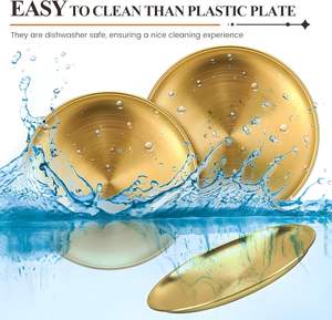 Grande assiette de service en acier inoxydable finition or, polyvalente pour dîner, Puja, Arti - Product Image 4