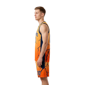 Ensemble d'uniformes de basketball à motif craquelé pour hommes, maillot sans manches à col rond et short ample assorti, nom et numéros d'équipe personnalisés - Product Image 5