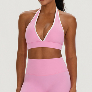 Plus Medium Support Crisscross <b>Strap</b> Solid V-Neck Sports <b>Bra</b> Front for Gym Running-Quick Dry Breathable Four-Way Stretch - Product Image 3