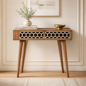 Table console en bois pour entrée, table de canapé, motif nid d'abeille, rangement intégré, pieds, couloir, salon - Product Image 1
