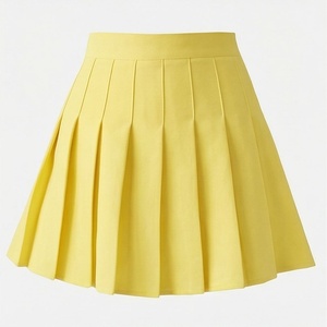 Minifalda Plisada para Mujer, Color Amarillo Sólido, Cintura Regular, Tejido de Tela, para Todas las Temporadas - Product Image 1