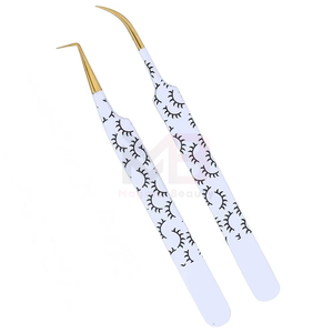Pinces à extensions de cils personnalisées de haute qualité, pointues, lisses, avec embouts dorés, lot de 4 pièces - Product Image 3
