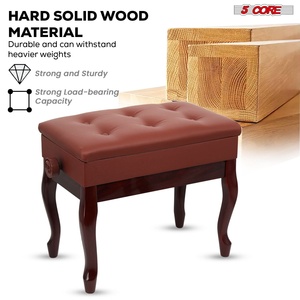Heavy Duty Adjustable Piano <b>Bench</b> with 3" <b>Padded</b> Cushion and Storage Wooden Musician Stool - Product Image 6