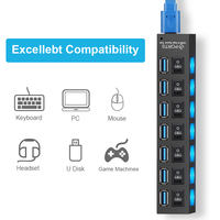 Hub USB, hub USB 3.0 Hub répartiteur multi-USB à 7 ports avec interrupteur pour PC portable