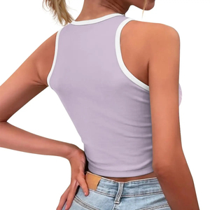Camiseta sin mangas para mujer, transpirable, de punto, ecológica, de secado rápido, con cuello redondo, informal, corta, acanalada, básica - Product Image 4