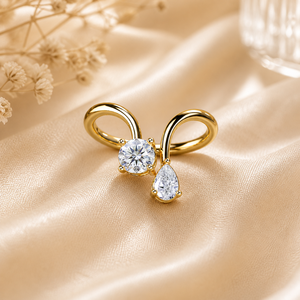 1 CTW Toi Et Moi Moissanite <b>Ring</b> Round & Pear Cut <b>Open</b> Bypass Engagement <b>Ring</b> Yellow Gold Minimalist Promise <b>Ring</b> For Women - Product Image 1