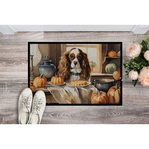Cavalier Spaniel automne tapis de cuisine antidérapant intérieur extérieur tapis d'entrée 24H X 36W lavable paillasson à poils bas citrouilles tapis avant - Product Image 2