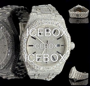 Montre-bracelet en acier inoxydable avec cadran en verre, entièrement sertie de diamants Moissanite, étanche 10 bars, fermoir de bracelet - Product Image 3