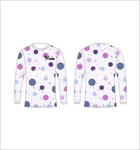 Maillot de sport personnalisé à manches longues en sublimation, léger, avec motif à pois violets et bleus, fournisseur en gros - Product Image 1