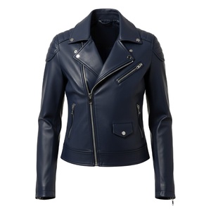 Veste en cuir bleu marine pour femmes en gros, veste de motard personnalisée, style moto, cuir véritable, manteau pour femmes, usage quotidien, vente en gros - Product Image 1