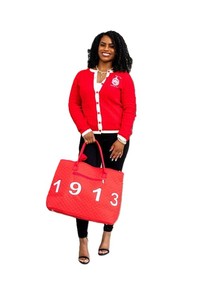 Cárdigan Rojo de Punto para Mujer, Manga Larga, Cuello en V, Botones, Logotipo Bordado, Transpirable, Estilo Preppy, para Todas las Temporadas - Product Image 4