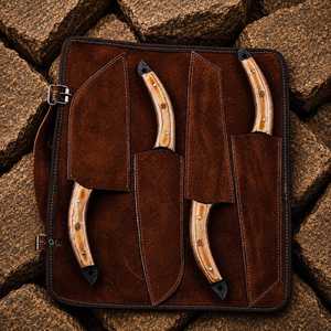 Handmade High Carbon Steel <b>Knife</b> <b>Set</b> -4 Pcs Kitchen <b>Knife</b> <b>Set</b> Straight Edge With Leather Roll Bag With Wooden Handle - Product Image 5