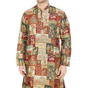 Conjunto de Kurta de Diseñador para Hombre con Bordado Floral Semi Jacquard Multicolor TMEN04-03-S - Product Image 2