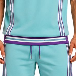 Custom Mens Aqua Purple <b>Sleeveless</b> Hooded Tracksuit Set Custom Logo Gym Fitness Training Sports <b>Hoodie</b> And Shorts Activewear - Product Image 6