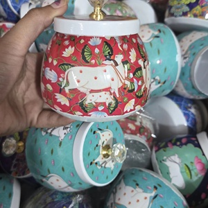 Elegant Handcrafted Floral Cow Motif Storage <b>Jar</b> with Lid <b>Decorative</b> Ceramic Container for Kitchen Pantry Snacks Sugar Candy - Product Image 1