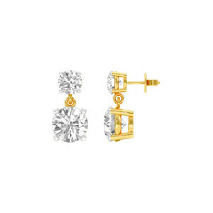 Pendientes colgantes de diamante cultivado en laboratorio de corte redondo, oro macizo de 14K, moissanita, joyería nupcial, pendientes colgantes de doble piedra. - Product Image 4