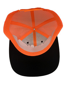 Casquette Trucker personnalisée à 6 panneaux, profil moyen, noire et orange, en maille, réglable, unisexe, style décontracté, avec logo frontal, collection Printemps-Été - Product Image 5