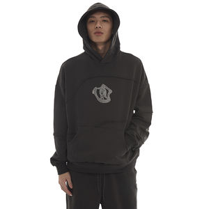 Vente en gros de sweats à capuche pour hommes en coton de haute qualité, personnalisés, unis, avec design de strass thermocollés - Product Image 1