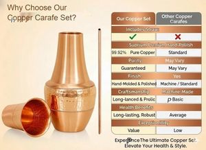 Carafe en cuivre pur de 1000 ml, best-seller, pour l'eau potable, idéale pour le sport, le yoga et la table de chevet, avec couvercles - Product Image 4