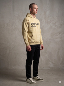 Sudadera con capucha de algodón grueso beige con lavado ácido para hombre, estilo streetwear, gráfico, de forro polar, venta al por mayor, vintage, desgastada - Product Image 2