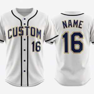 Custom Baseball Jersey Men White Navy Gold 16 Number Breathable <b>Mesh</b> <b>Short</b> Sleeve Button Front Regular Fit Adult Sports Apparel - Product Image 1