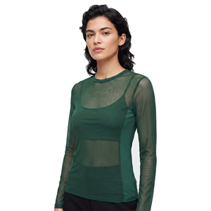 T-shirt à manches longues en maille transparente pour femme, col rond, coupe ajustée, sportif, respirant, séchage rapide, tee-shirt en maille transparente pour femme - Product Image 6