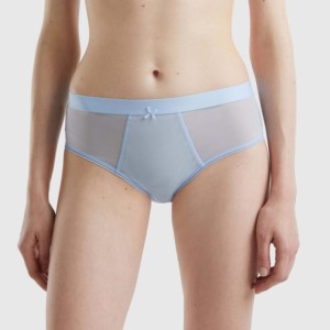 Culottes mi-hautes pour femmes, bleu clair, sans couture, en coton, avec nœud décoratif, style basique, tissu tricoté - Product Image 3