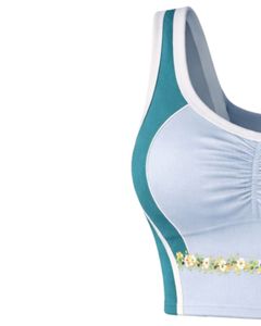 Manufacturer Women Teal <b>Blue</b> Two Piece Skirt Set Sleeveless Crop Top High Waist Mini Skirt Floral Trim Soft Stretch Summer Wear - Product Image 4