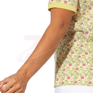 Polo pour femme à imprimé floral, coupe classique, respirant, manches courtes, jaune rose, décontracté, tissé, 100% coton - Product Image 4