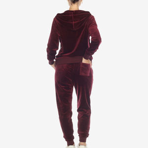 Custom <b>Women</b> <b>Velour</b> Tracksuit <b>Set</b> Hooded Full Zip Burgundy Velvet Jogger Pants 2 Piece <b>Lounge</b> Sweatsuit Wholesale - Product Image 5