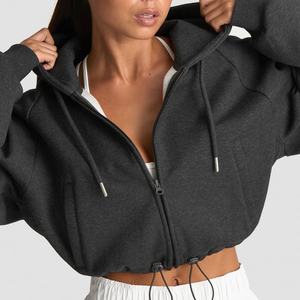 Vente en gros de vêtements de fitness pour femmes en coton respirant et écologique, tricotés, avec col en tissu éponge uni, imprimés sur mesure, pour l'automne/hiver - Product Image 2