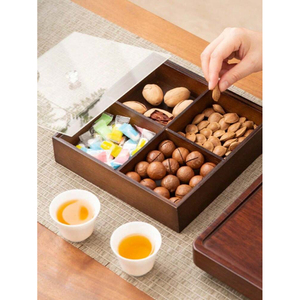 Plateau de service avec couvercle, 9 compartiments pour noix, bonbons, collations de fête, style chinois traditionnel, plats et assiettes rectangulaires - Product Image 3