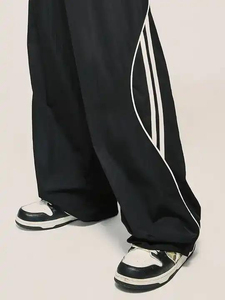 Unisex Wide Leg <b>Track</b> <b>Pants</b> Curved Stripe Design Loose Fit Streetwear Joggers Elastic Waist Casual Trousers - Product Image 4