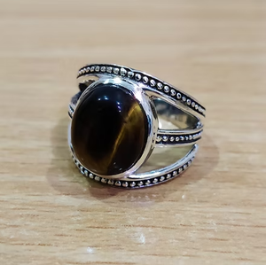 Boho <b>Tiger</b> <b>Eye</b> Men's Statement <b>Ring</b> (5.3 Grams) Natural Gemstone 925 Sterling Silver Jewelry for Everyday Wear - Product Image 2