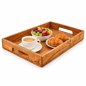 Plateau de service rectangulaire en bois de luxe HASAN CRAFT HC-0001, design minimaliste solide, fait main, poli, compatible lave-vaisselle, idéal pour les fêtes et les cadeaux - Product Image 3