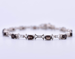 Pulsera de Cuarzo Topacio Ahumado con Eslabones en Forma de Lazo en Plata Sólida 925, Joyería Sofisticada con Piedras Preciosas Neutras - Product Image 2