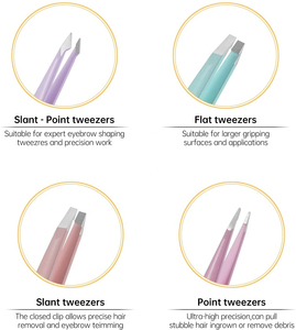 5Pcs Stainless Steel Slant Pointed Precision Remover Kit Eyebrows Tweezers Set for Facial Hair Blackhead Splinter With Pu <b>Case</b> - Product Image 4