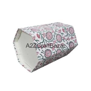 Poubelle élégante pliable hexagonale en carton de papier de coton écologique indien fait main, à dessus ouvert, motifs imprimés DIY, pour hôpital - Product Image 5