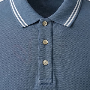 Polo à manches courtes bleu pour homme, en coton piqué, décontracté, respirant, coupe classique, design tricoté uni - Product Image 4