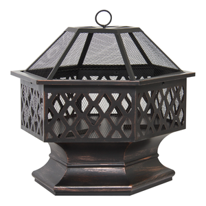 Brasero de Acero Hexagonal con Acabado Bronce Envejecido, Horno de Leña para Pizza, Parrilla para Barbacoa, Decoración para Jardín y Cocina al Aire Libre - Product Image 1