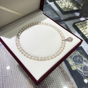 Collar de Perlas de Agua Dulce Casi Redondas de 9-10 mm con Colgante de Ágata Rosa, Accesorios de Plata de Ley S925, Caja de Regalo para el Día de la Madre - Product Image 3