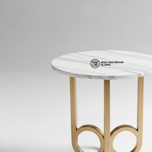 Luxury Round White Marble Top <b>Stool</b> with Gold Geometric Metal Base Modern Decorative Accent Side Table <b>for</b> Hotel & Home Decor - Product Image 4