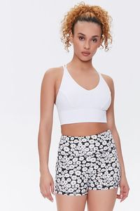 Ensemble de vêtements de sport en tricot pour femmes, haut court blanc, short fleuri, vêtements de yoga respirants et sportifs, printemps été - Product Image 1