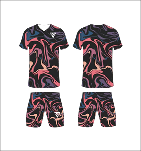 Ensemble d'uniformes de football personnalisés sublimés pour hommes, fond noir, bleu saumon pour imprimé tourbillon marbré, grande taille, manches courtes - Product Image 1