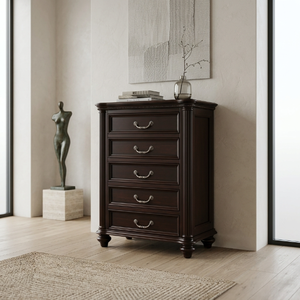 Commode à 5 tiroirs en bois massif de style néo-classique pour projet hôtelier 5 étoiles, meuble de rangement de luxe pour <span class=keywords><strong>chambre</strong></span> à coucher, fabrication OEM ODM sur mesure - Product Image 2