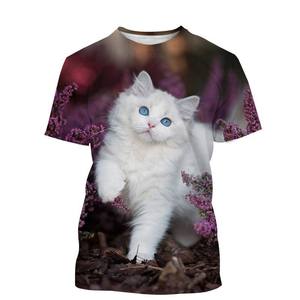 Camiseta de Verano Casual para Hombre, con Estampado 3D, Cuello Redondo, Manga Corta, Talla Grande, Transpirable, con Diseño de Gato y Flores, Estilo Natural - Product Image 3