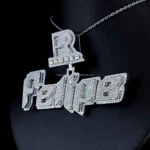 Iced Out Custom Moissanite Colgantes Charms Latter Bail 925 Silver Full Setting Custom Letter Moissanite Pendant - Product Image 4