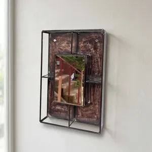 Decorative Metal Wall <b>Mirror</b> Shelf Industrial Style <b>Rectangular</b> Hanging <b>Mirror</b> Display Shelf Home Bedroom Living ARTISAN DESIGN - Product Image 4