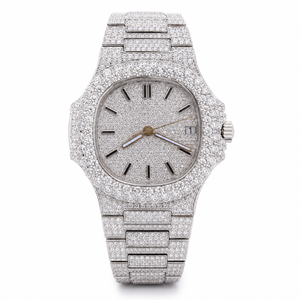 Reloj de Lujo para Hombre, con Cristales, de Acero Inoxidable, Cuarzo Analógico, Esfera Cuadrada con Diamantes Personalizados y Visualización de Fecha - Product Image 1